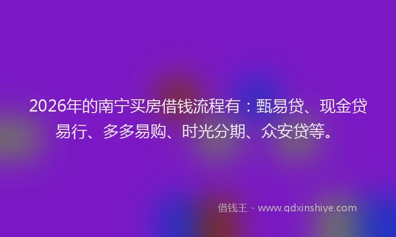 2026年的南宁买房借钱流程有：甄易贷、现金贷易行、多多易购、时光分期、众安贷等。