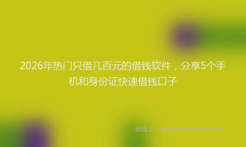2026年热门只借几百元的借钱软件，分享5个手机和身份证快速借钱口子
