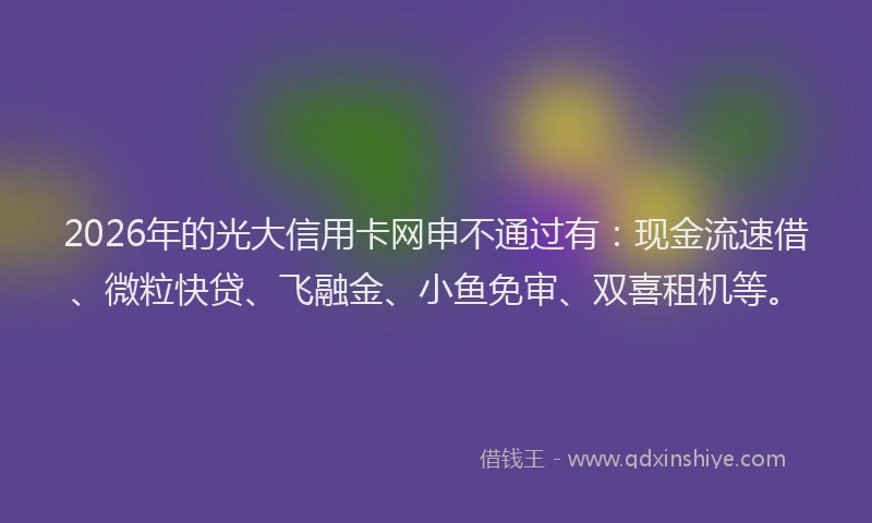 2026年的光大信用卡网申不通过有：现金流速借、微粒快贷、飞融金、小鱼免审、双喜租机等。