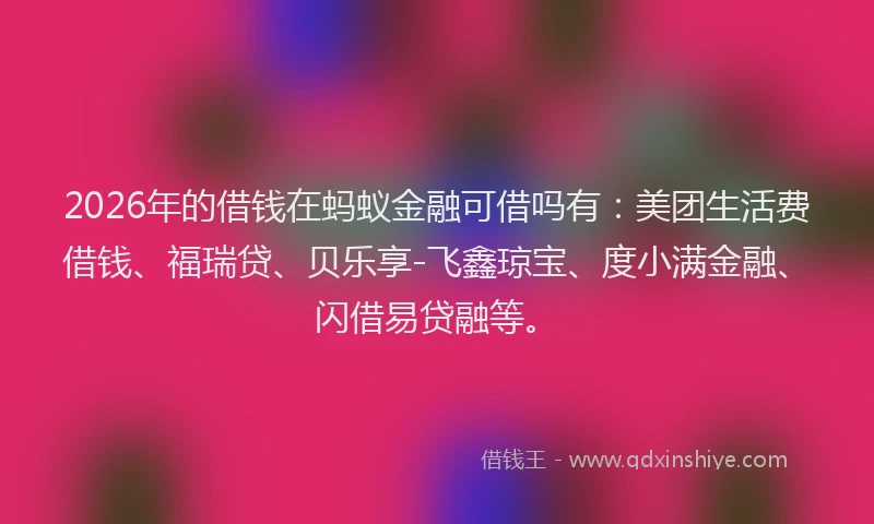 2026年的借钱在蚂蚁金融可借吗有：美团生活费借钱、福瑞贷、贝乐享-飞鑫琼宝、度小满金融、闪借易贷融等。