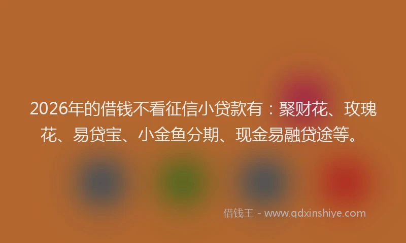 2026年的借钱不看征信小贷款有：聚财花、玫瑰花、易贷宝、小金鱼分期、现金易融贷途等。