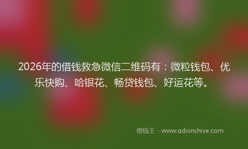 2026年的借钱救急微信二维码有：微粒钱包、优乐快购、哈银花、畅贷钱包、好运花等。