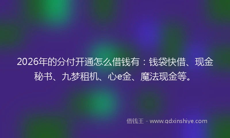 2026年的分付开通怎么借钱有：钱袋快借、现金秘书、九梦租机、心e金、魔法现金等。
