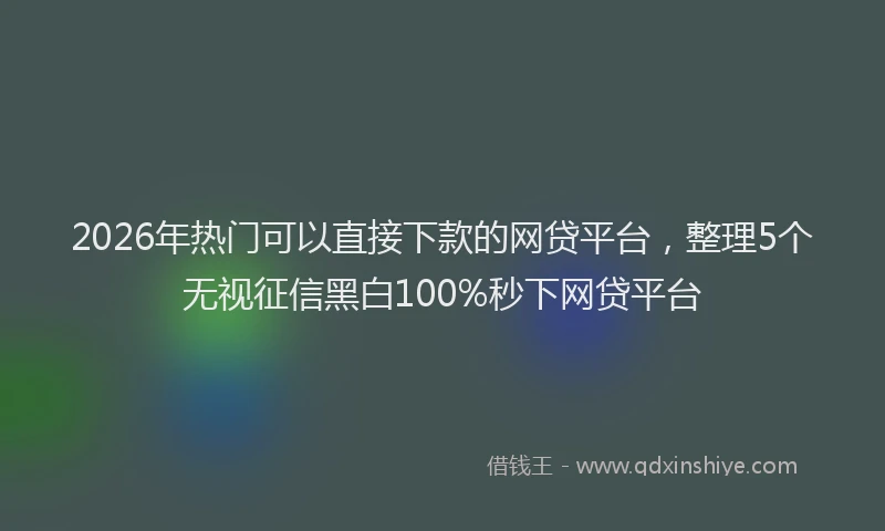 2026年热门可以直接下款的网贷平台，整理5个无视征信黑白100%秒下网贷平台