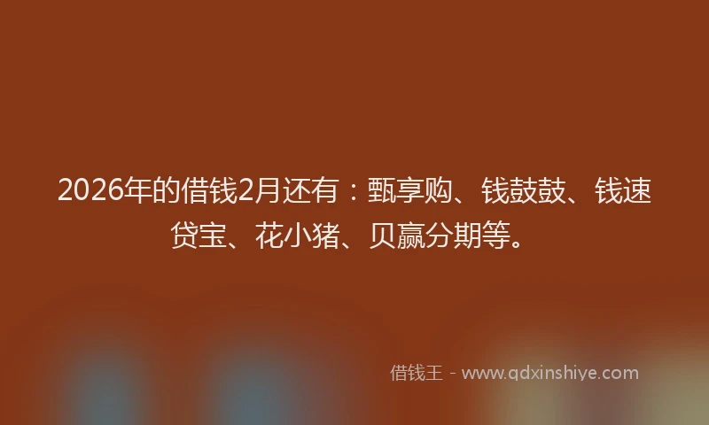 2026年的借钱2月还有：甄享购、钱鼓鼓、钱速贷宝、花小猪、贝赢分期等。