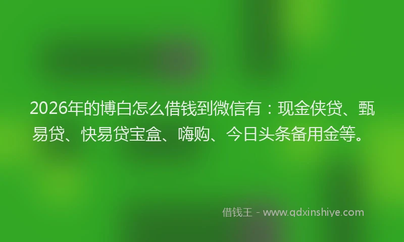 2026年的博白怎么借钱到微信有：现金侠贷、甄易贷、快易贷宝盒、嗨购、今日头条备用金等。