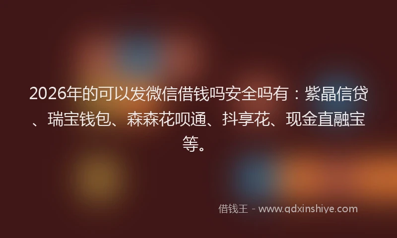 2026年的可以发微信借钱吗安全吗有：紫晶信贷、瑞宝钱包、森森花呗通、抖享花、现金直融宝等。