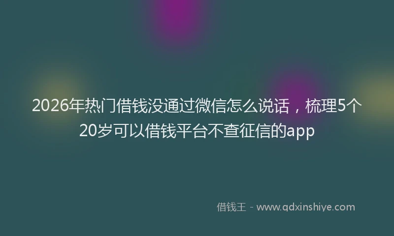 2026年热门借钱没通过微信怎么说话，梳理5个20岁可以借钱平台不查征信的app