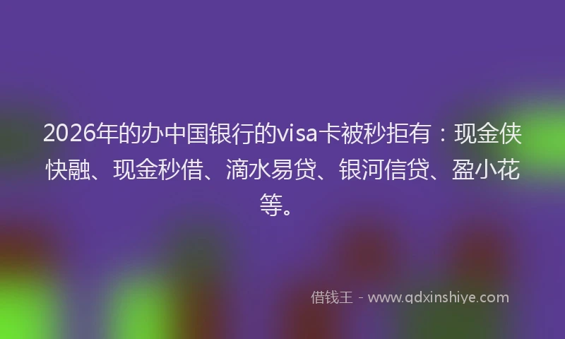 2026年的办中国银行的visa卡被秒拒有：现金侠快融、现金秒借、滴水易贷、银河信贷、盈小花等。