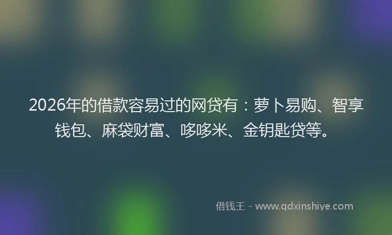 2026年的借款容易过的网贷有：萝卜易购、智享钱包、麻袋财富、哆哆米、金钥匙贷等。