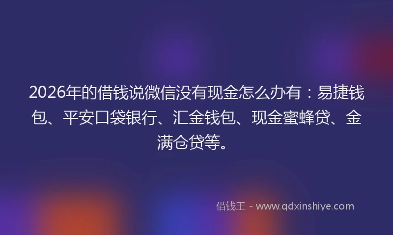 2026年的借钱说微信没有现金怎么办有：易捷钱包、平安口袋银行、汇金钱包、现金蜜蜂贷、金满仓贷等。