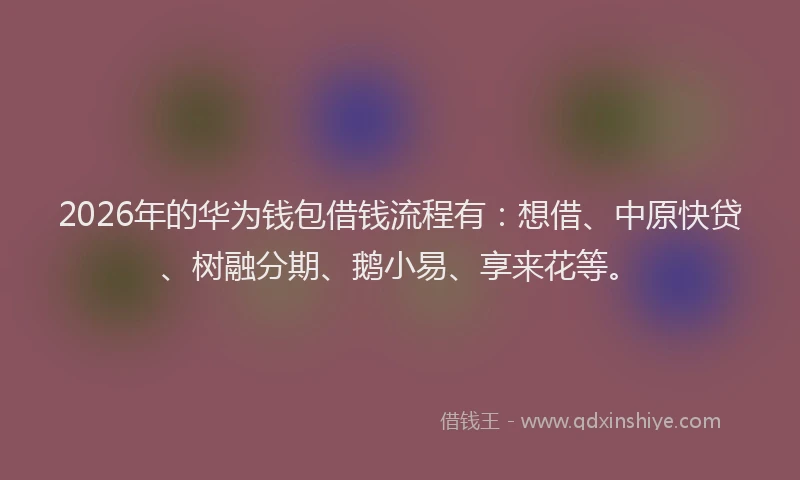 2026年的华为钱包借钱流程有：想借、中原快贷、树融分期、鹅小易、享来花等。