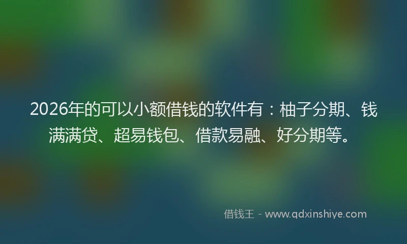 2026年的可以小额借钱的软件有：柚子分期、钱满满贷、超易钱包、借款易融、好分期等。