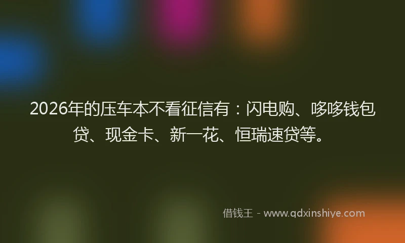 2026年的压车本不看征信有：闪电购、哆哆钱包贷、现金卡、新一花、恒瑞速贷等。