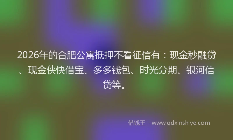 2026年的合肥公寓抵押不看征信有：现金秒融贷、现金侠快借宝、多多钱包、时光分期、银河信贷等。