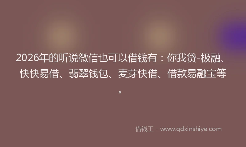 2026年的听说微信也可以借钱有：你我贷-极融、快快易借、翡翠钱包、麦芽快借、借款易融宝等。