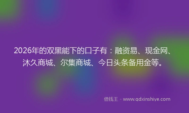 2026年的双黑能下的口子有：融资易、现金网、沐久商城、尔集商城、今日头条备用金等。