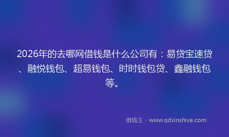 2026年的去哪网借钱是什么公司有：易贷宝速贷、融悦钱包、超易钱包、时时钱包贷、鑫融钱包等。