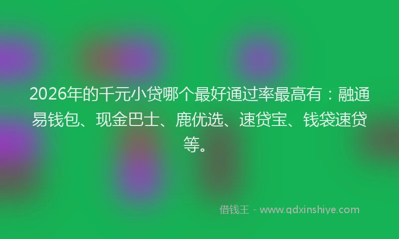2026年的千元小贷哪个最好通过率最高有：融通易钱包、现金巴士、鹿优选、速贷宝、钱袋速贷等。