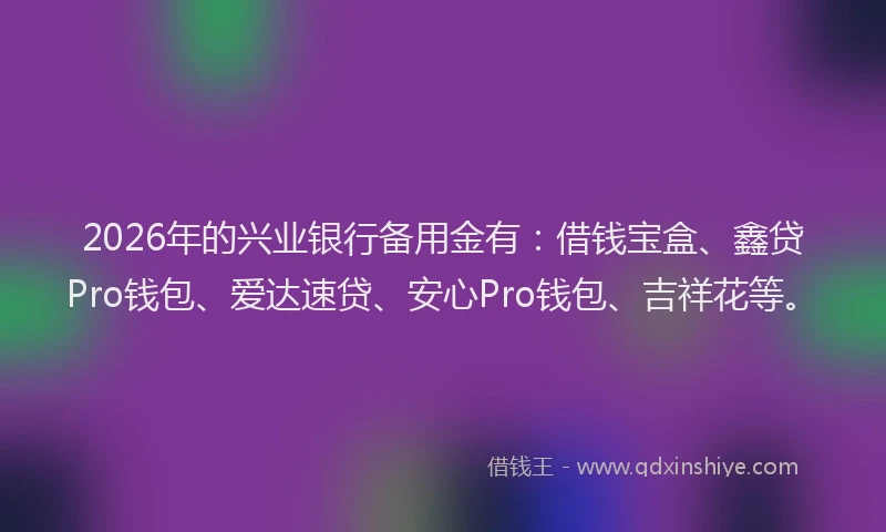 2026年的兴业银行备用金有：借钱宝盒、鑫贷Pro钱包、爱达速贷、安心Pro钱包、吉祥花等。