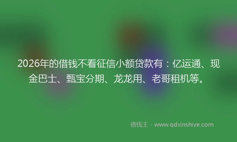 2026年的借钱不看征信小额贷款有：亿运通、现金巴士、甄宝分期、龙龙用、老哥租机等。