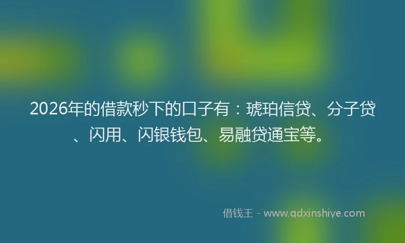 2026年的借款秒下的口子有：琥珀信贷、分子贷、闪用、闪银钱包、易融贷通宝等。