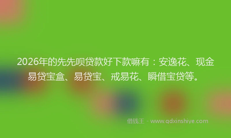 2026年的先先呗贷款好下款嘛有：安逸花、现金易贷宝盒、易贷宝、戒易花、瞬借宝贷等。