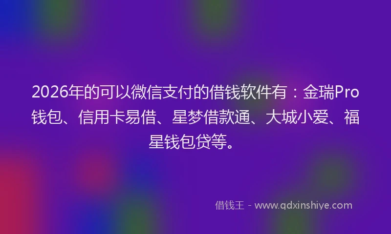2026年的可以微信支付的借钱软件有：金瑞Pro钱包、信用卡易借、星梦借款通、大城小爱、福星钱包贷等。