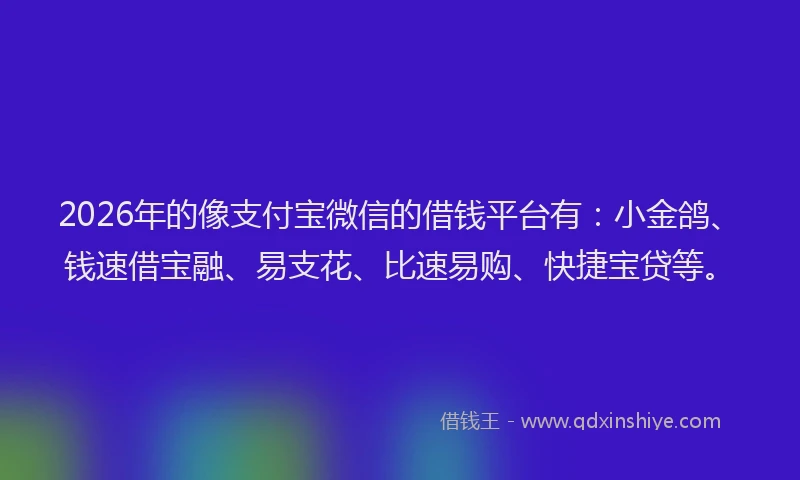 2026年的像支付宝微信的借钱平台有：小金鸽、钱速借宝融、易支花、比速易购、快捷宝贷等。
