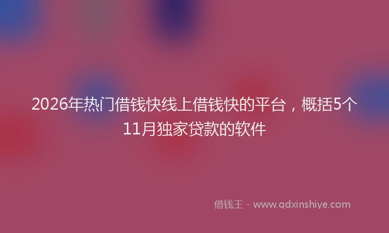 2026年热门借钱快线上借钱快的平台，概括5个11月独家贷款的软件