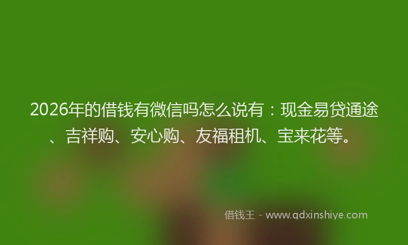 2026年的借钱有微信吗怎么说有：现金易贷通途、吉祥购、安心购、友福租机、宝来花等。