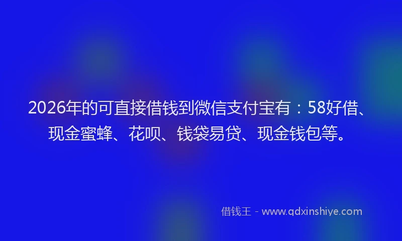 2026年的可直接借钱到微信支付宝有：58好借、现金蜜蜂、花呗、钱袋易贷、现金钱包等。