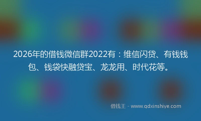 2026年的借钱微信群2022有：维信闪贷、有钱钱包、钱袋快融贷宝、龙龙用、时代花等。