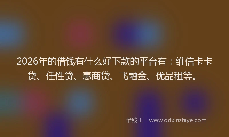 2026年的借钱有什么好下款的平台有：维信卡卡贷、任性贷、惠商贷、飞融金、优品租等。