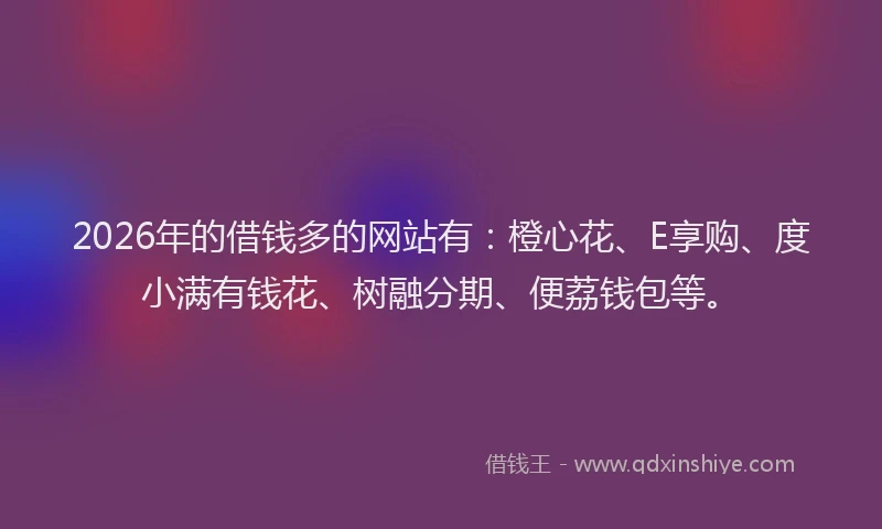 2026年的借钱多的网站有：橙心花、E享购、度小满有钱花、树融分期、便荔钱包等。