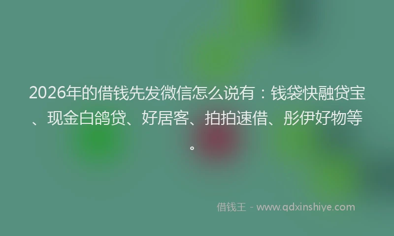 2026年的借钱先发微信怎么说有：钱袋快融贷宝、现金白鸽贷、好居客、拍拍速借、彤伊好物等。