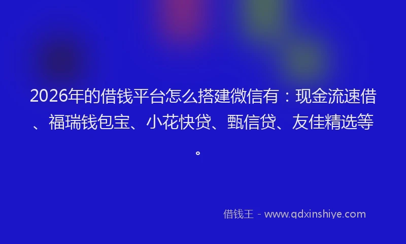 2026年的借钱平台怎么搭建微信有：现金流速借、福瑞钱包宝、小花快贷、甄信贷、友佳精选等。