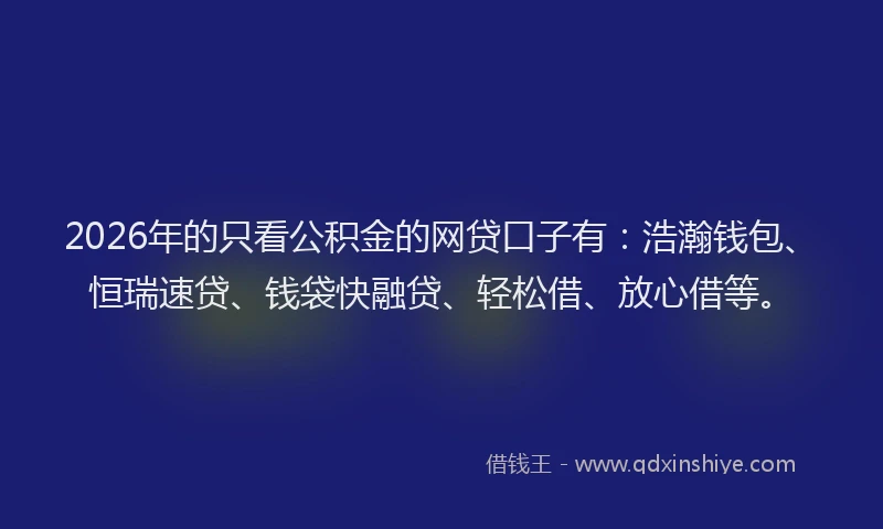 2026年的只看公积金的网贷口子有：浩瀚钱包、恒瑞速贷、钱袋快融贷、轻松借、放心借等。