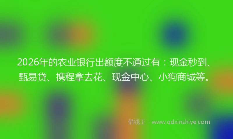 2026年的农业银行出额度不通过有：现金秒到、甄易贷、携程拿去花、现金中心、小狗商城等。
