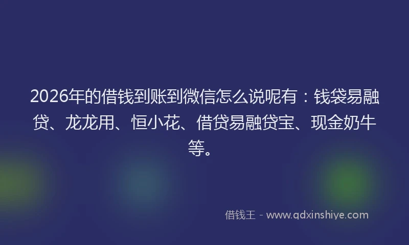 2026年的借钱到账到微信怎么说呢有：钱袋易融贷、龙龙用、恒小花、借贷易融贷宝、现金奶牛等。