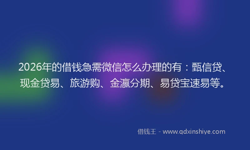 2026年的借钱急需微信怎么办理的有：甄信贷、现金贷易、旅游购、金瀛分期、易贷宝速易等。