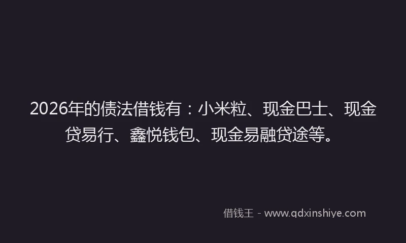 2026年的债法借钱有：小米粒、现金巴士、现金贷易行、鑫悦钱包、现金易融贷途等。