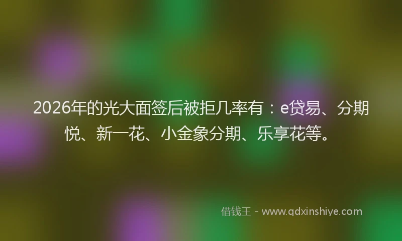 2026年的光大面签后被拒几率有：e贷易、分期悦、新一花、小金象分期、乐享花等。