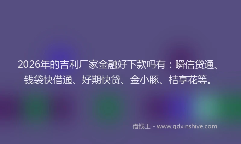 2026年的吉利厂家金融好下款吗有：瞬信贷通、钱袋快借通、好期快贷、金小豚、桔享花等。