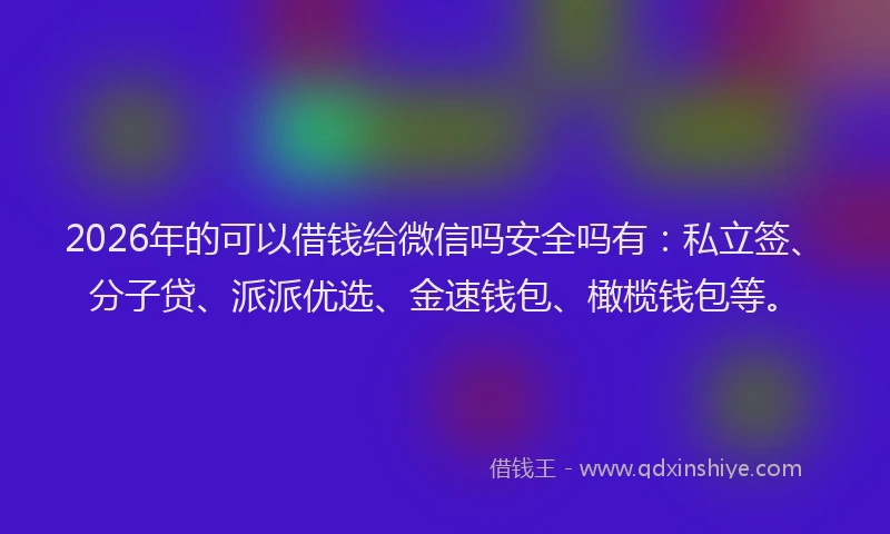2026年的可以借钱给微信吗安全吗有：私立签、分子贷、派派优选、金速钱包、橄榄钱包等。