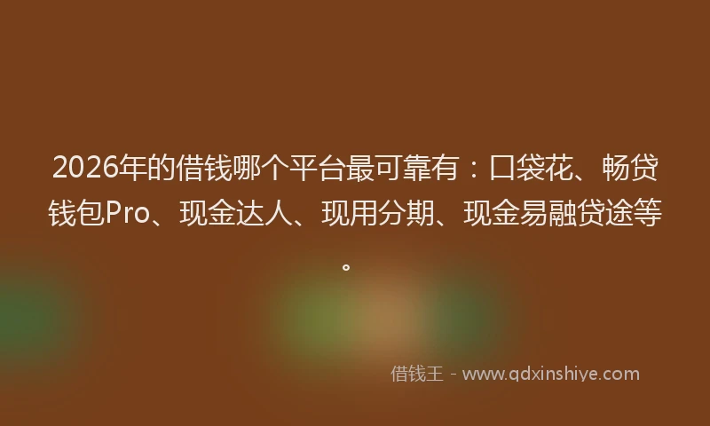 2026年的借钱哪个平台最可靠有：口袋花、畅贷钱包Pro、现金达人、现用分期、现金易融贷途等。