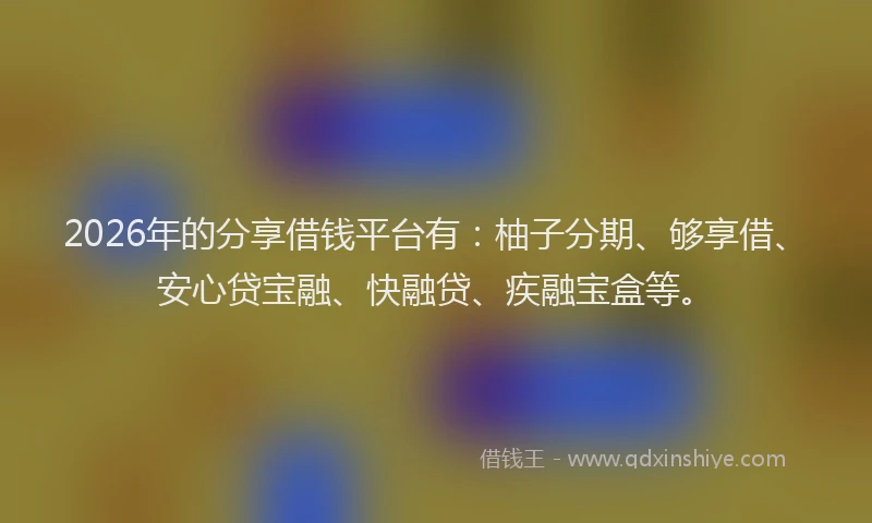 2026年的分享借钱平台有：柚子分期、够享借、安心贷宝融、快融贷、疾融宝盒等。