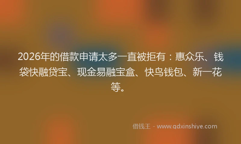 2026年的借款申请太多一直被拒有：惠众乐、钱袋快融贷宝、现金易融宝盒、快鸟钱包、新一花等。