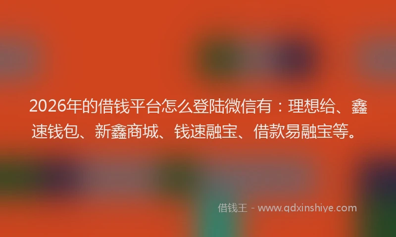 2026年的借钱平台怎么登陆微信有：理想给、鑫速钱包、新鑫商城、钱速融宝、借款易融宝等。