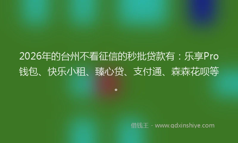 2026年的台州不看征信的秒批贷款有：乐享Pro钱包、快乐小租、臻心贷、支付通、森森花呗等。